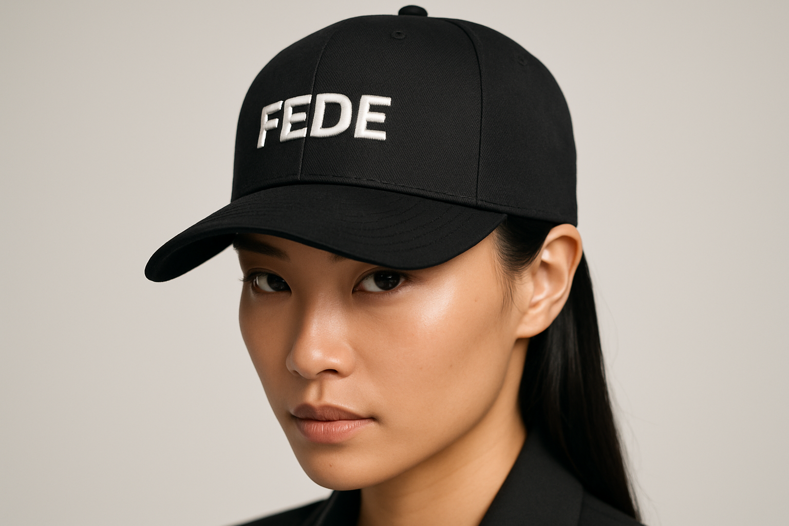 A Asian model wearing FEDE baseball hat looking to size focus more hat